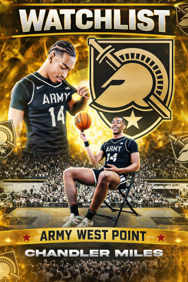 Army West Point promotional graphic featuring athlete Chandler Miles in uniform.