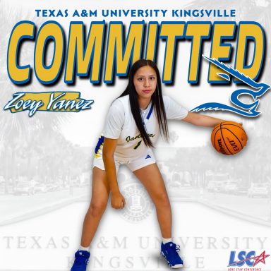 Female basketball player in a jersey, committed to Texas A&M University-Kingsville.
